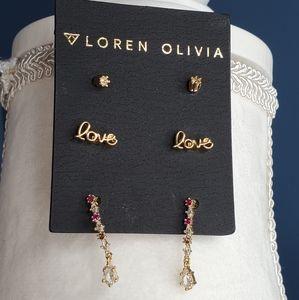 LOREN OLIVIA Pink Gold Cz Earring Set OS